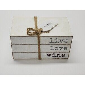 Live Love Wine Decorative Wood Stacked Books Farmhouse Decor Jute Twine Accent